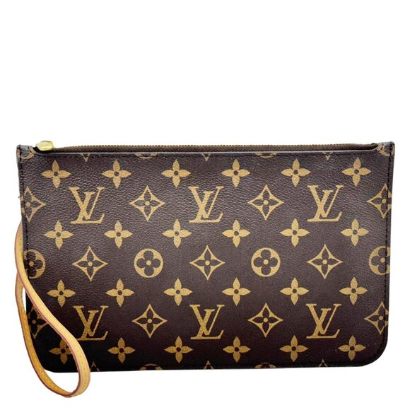 Louis Vuitton Neverfull Monogram Canvas Pochette Wristlet Brown - Picture 1 of 14